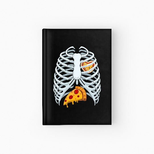 Funny PIzza Skeleton Rib Cage Halloween Costume Hardcover Journal