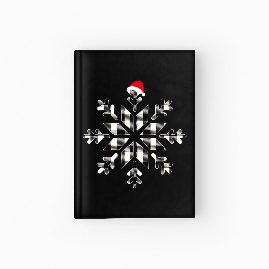 Black Christmas Buffalo Plaid Snowflakes Santa hat Hardcover Journal