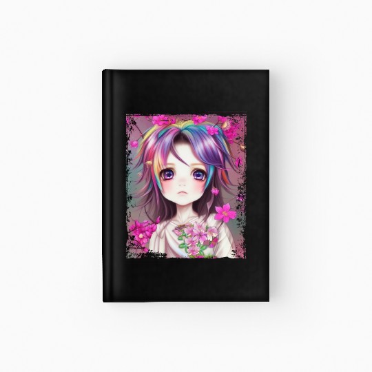 Anime Kawaii Chibi Girl Flowers Blossoms Gift Hardcover Journal