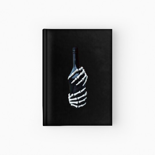 Halloween Skeleton Hand holds wine Bottle Minimal Hardcover Journal