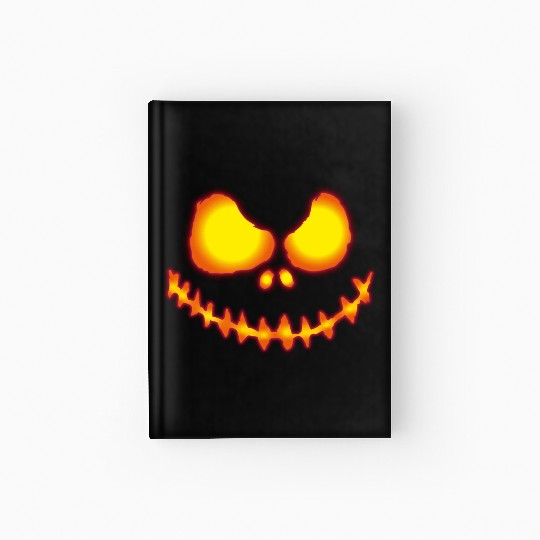 Scary pumpkin face with neon effect and fire color Hardcover Journal