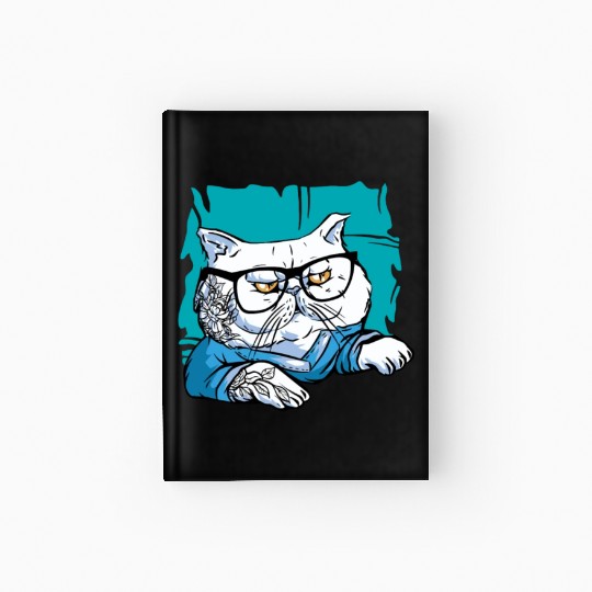 Stylish Nerd Persian Cat Beanie Glasses Tattoo Hardcover Journal