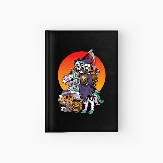 Unicorn Halloween Pumpkin Grim Reaper Hardcover Journal