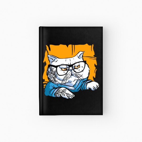 Stylish Nerd Persian Cat Beanie Glasses Tattoo Hardcover Journal