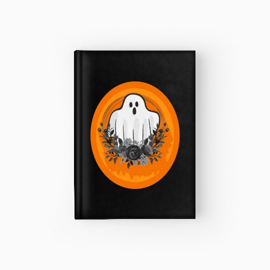 Halloween Theme Cute Ghost Floral Coffee Lover Hardcover Journal