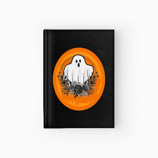 Halloween Theme Cute Ghost Floral Coffee Lover Hardcover Journal