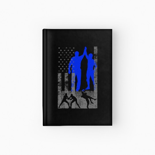 Wrestling American Flag Blue Male Wrestler On Us F Hardcover Journal