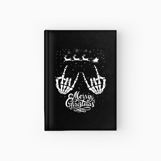 Rock On Rock Star Christmas Skeleton Hands Santa Hardcover Journal
