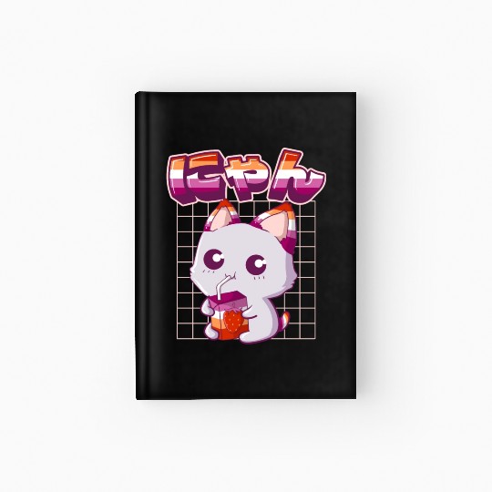 Lesbian Pride Gay Kawaii Cat Strawberry Milk Lesbi Hardcover Journal
