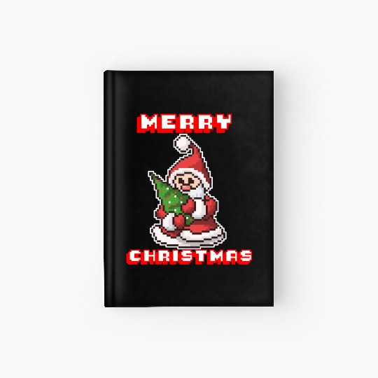 Merry Christmas I Xmas I 8 Bit Pixelated Santa Hardcover Journal