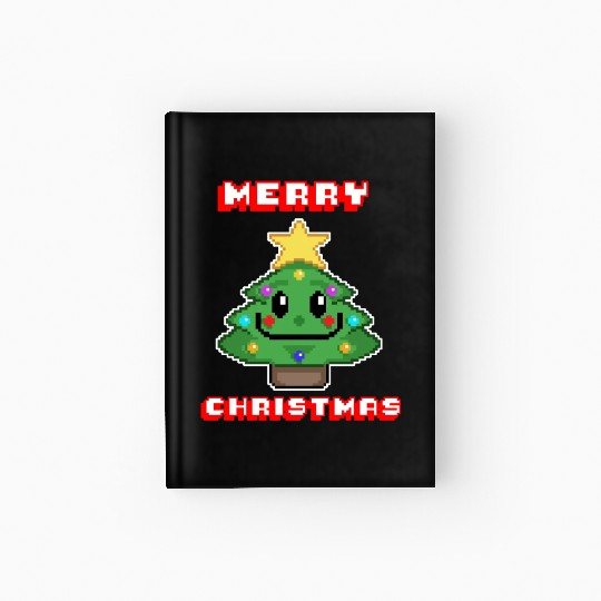 Merry Christmas I Xmas I 8 Bit Pixelated Hardcover Journal