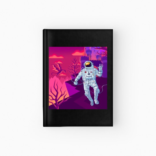 Astronaut in a fantasy world with castle dragons Hardcover Journal