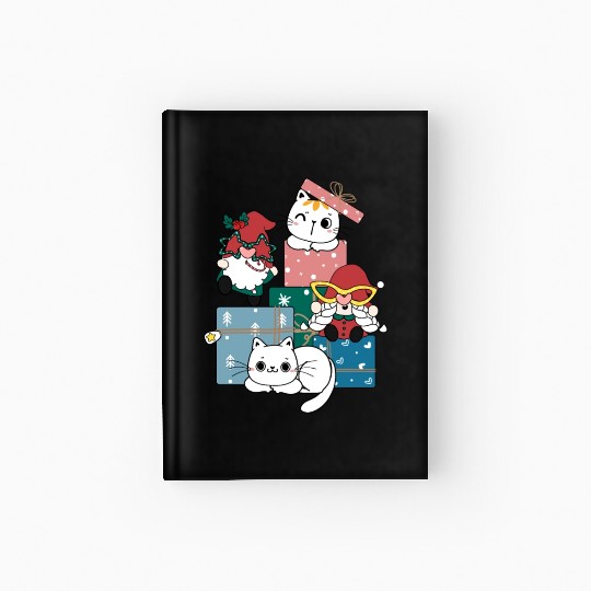 cute gnome and kitty cats on present gift box Hardcover Journal