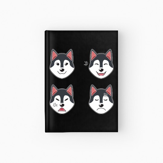 Funny Siberian Husky Dog Cartoon Faces Hardcover Journal