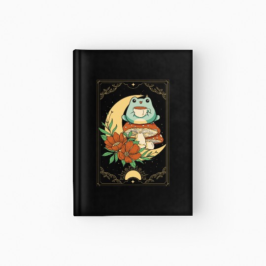 Cottagecore Aesthetic Tarot Card Frog Sipping Tea Hardcover Journal