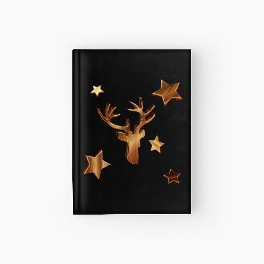 Deer head in wood look with stars for Christmas Hardcover Journal