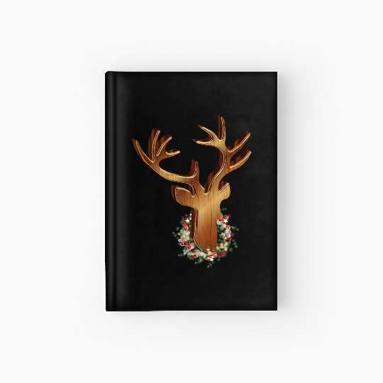 Deer head in wood look with Christmas wreath Hardcover Journal