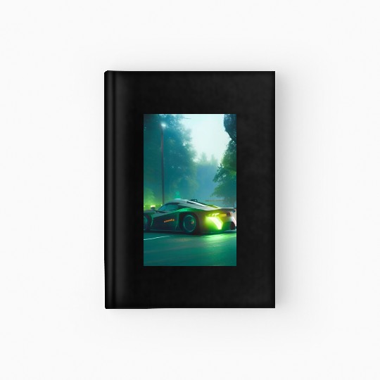 Futuristic grey neon car Hardcover Journal