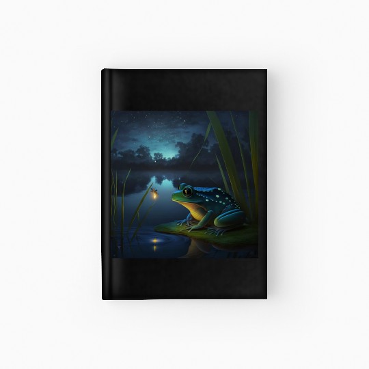 Frog and Firefly Friends on the Pond at Night Hardcover Journal