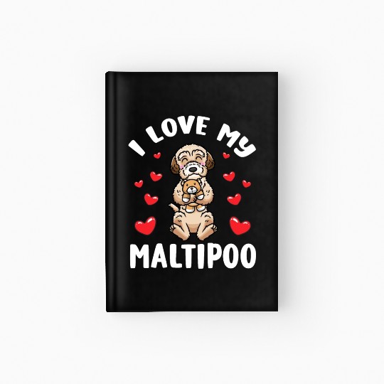 Maltipoo Dog With Stuffed Animal Hardcover Journal