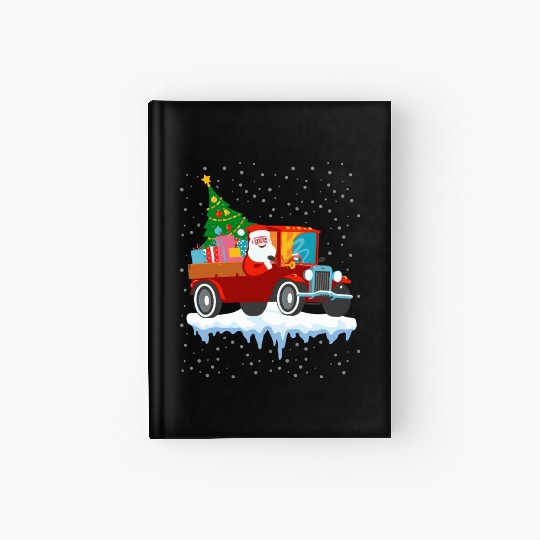 Red jeep pine tree Funny Merry Christmas family Hardcover Journal