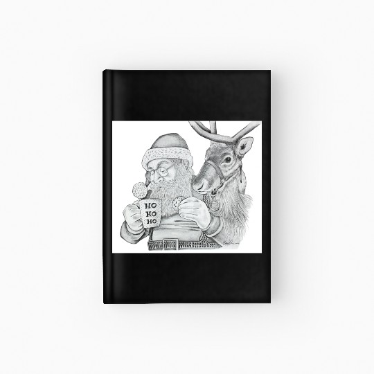 Festive Santa and Reindeer Illustration Hardcover Journal