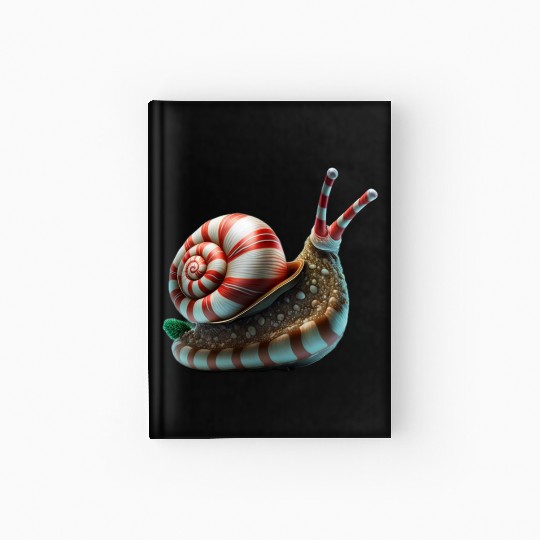Candy Cane Christmas Snail in Red and white stripe Hardcover Journal