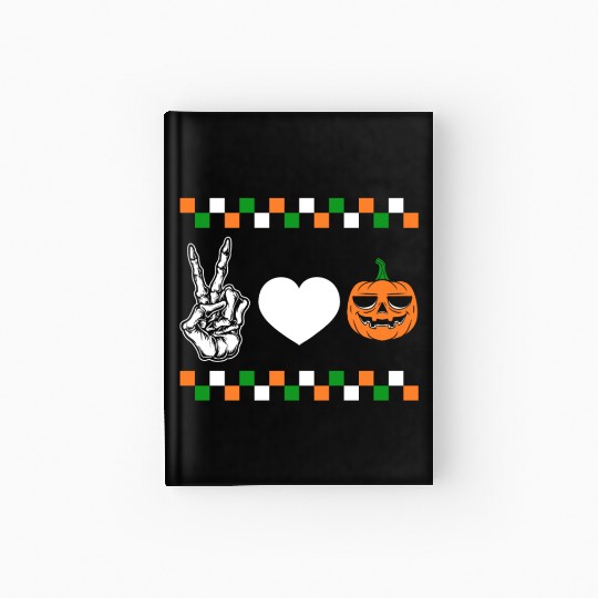 Halloween Hardcover Journal, Peace Love Pumpkin Skeleton Hand