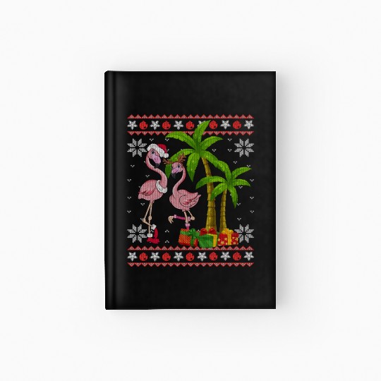 Pink Flamingo Christmas Palm Tree Matching Hardcover Journal