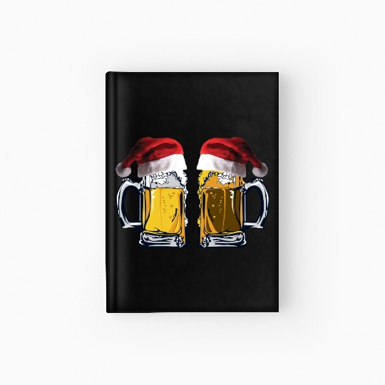 Festive Beer Mugs with Santa Hats Hardcover Journal