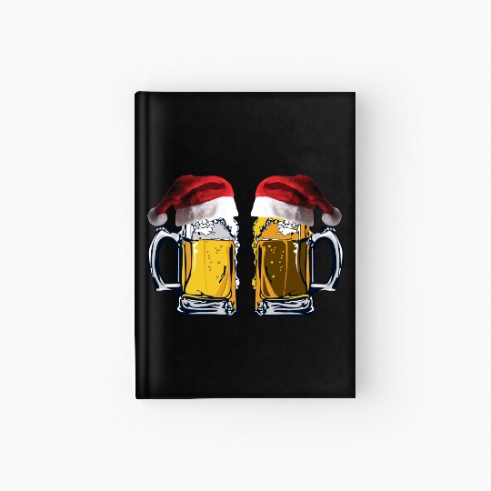 Festive Beer Mugs with Santa Hats Hardcover Journal