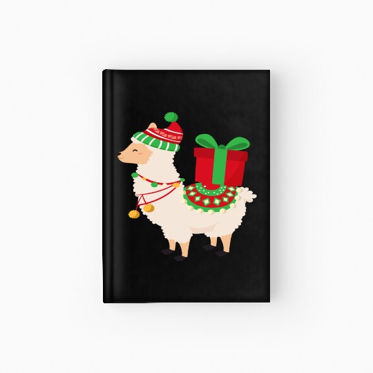 Lama with Christmas present Hardcover Journal