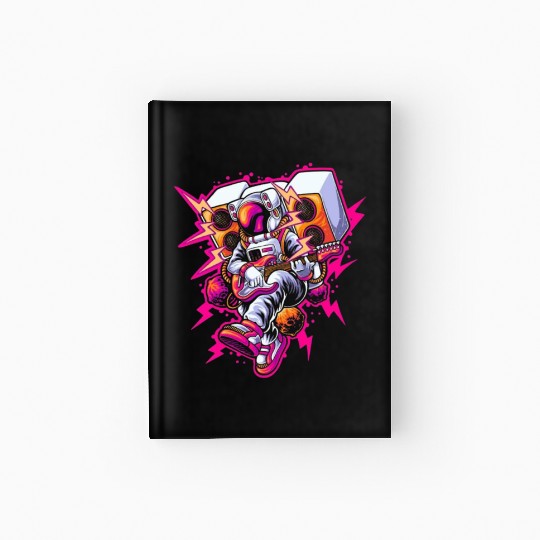 Astronaut Rock & roll playing guitar in space Hardcover Journal