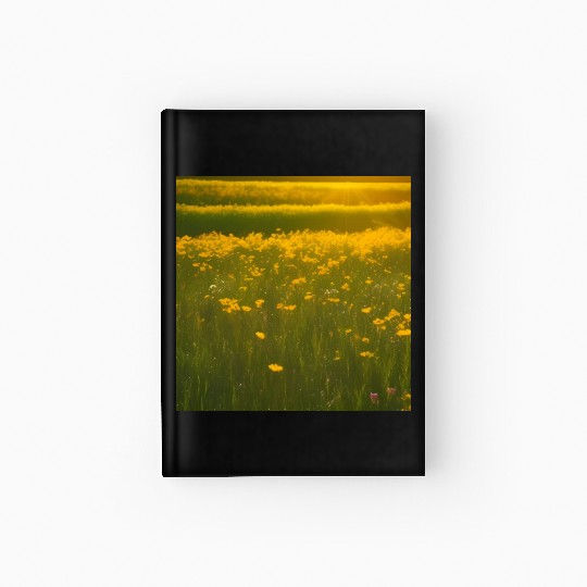 Lovely Yellow Flowers and Green Grass Hardcover Journal