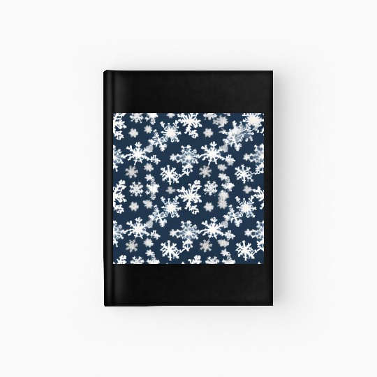 Snow pattern on navy blue background Hardcover Journal