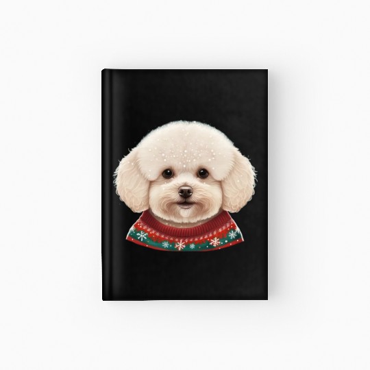 Festive Bichon Frise in a Christmas Sweater Hardcover Journal
