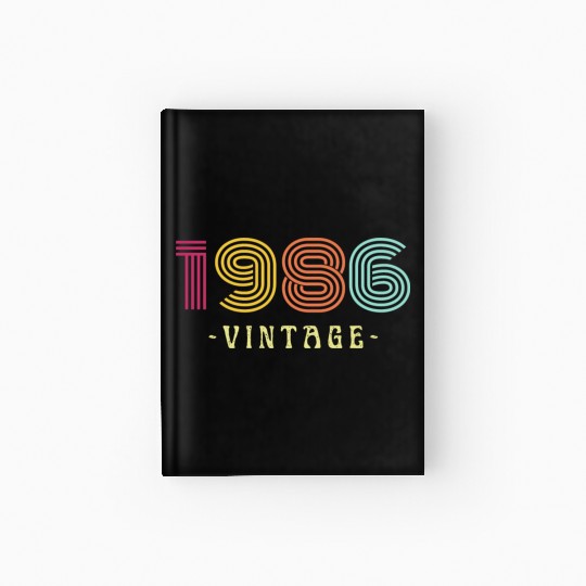 Neon Rainbow Retro Birthday Year Vintage 1986 Hardcover Journal