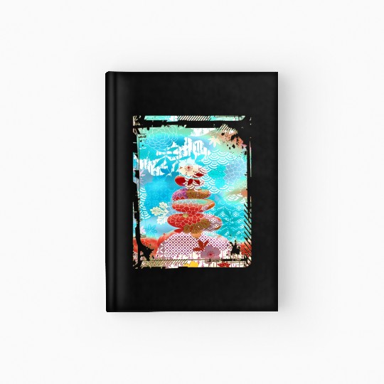 Japan Zen Buddhism Balancing Stones Rocks Cherry Hardcover Journal