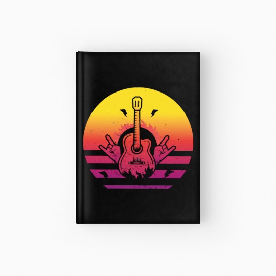 Rock and Roll Vaporwave Acoustic Guitar Guitarist Hardcover Journal