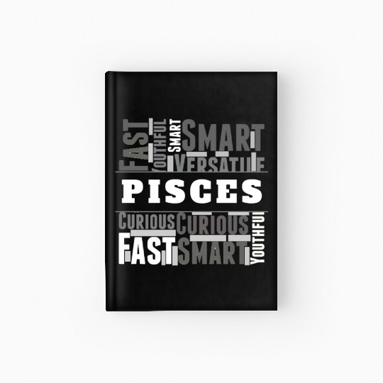 Pisces Zodiac Star Sign Word Cloud Square Monochro Hardcover Journal