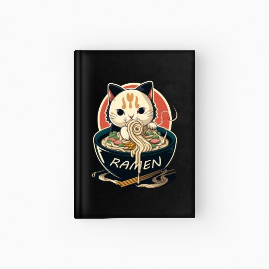Cute Cat Eating Ramen Hardcover Journal