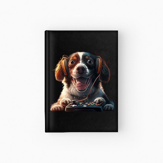 Funny Dog Playing Video Game Hardcover Journal