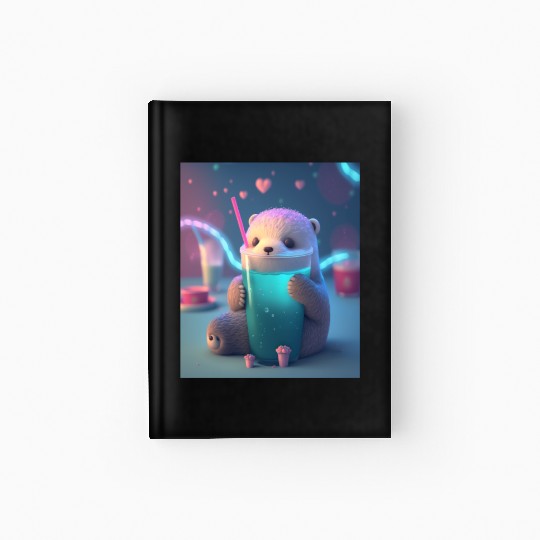 Kawaii Otter Pet Otter Drinking Boba Tea Hardcover Journal