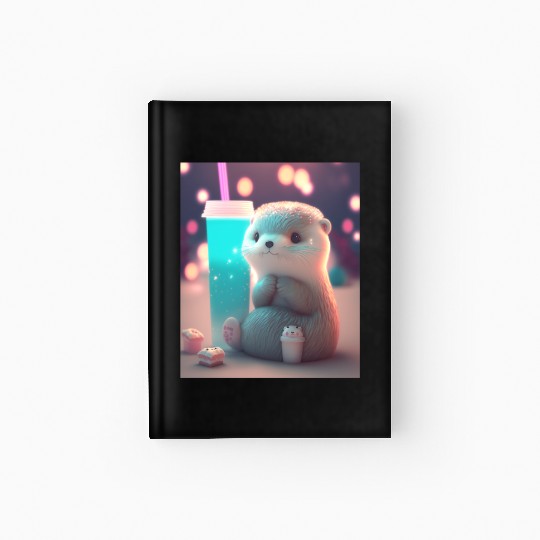Kawaii Otter Pet Otter Drinking Boba Tea Hardcover Journal