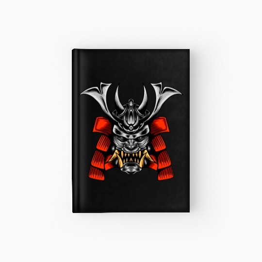 Japanese samurai warrior devil grey and red mask Hardcover Journal
