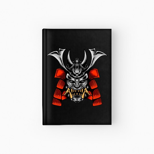 Japanese samurai warrior devil grey and red mask Hardcover Journal