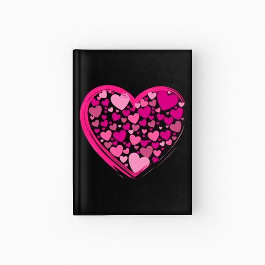Cute Pink and Lilac Hearts in a Big Pink Heart Hardcover Journal