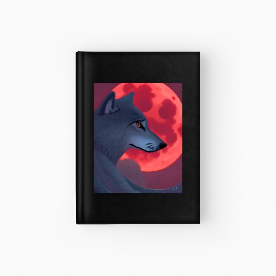 A Grey Wolf Staring at a Blood Moon Hardcover Journal