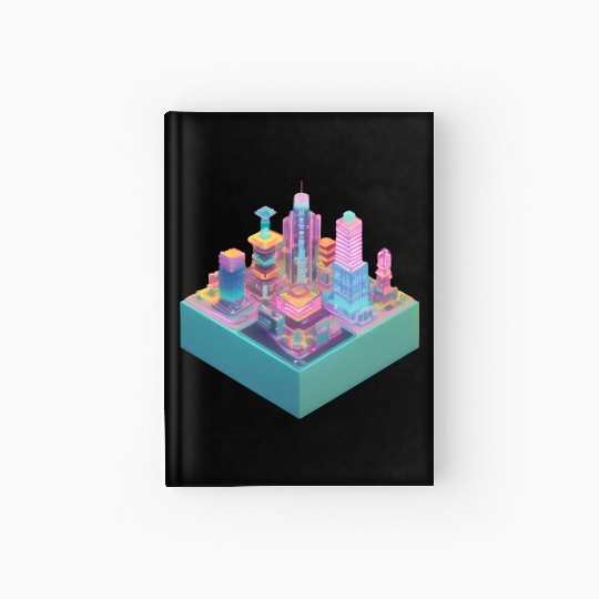 Cute Isometric City Print - Pop Colors Hardcover Journal