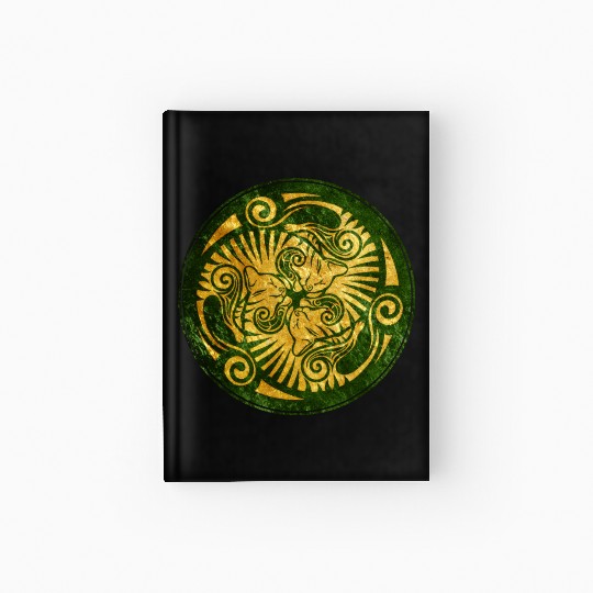 Sleeping kittens, gold on green Hardcover Journal